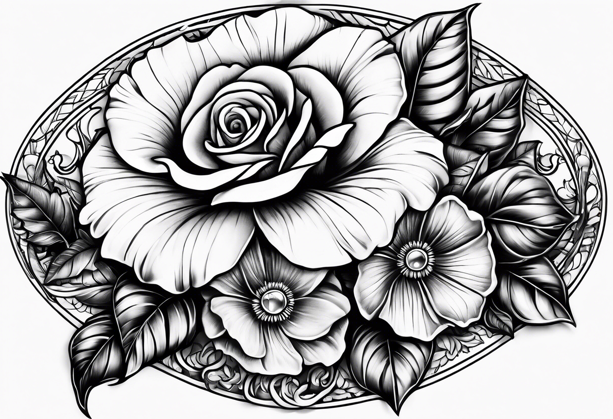 Leather Western Tattoo with rose and Morning Glory with turquoise jewels tattoo idea