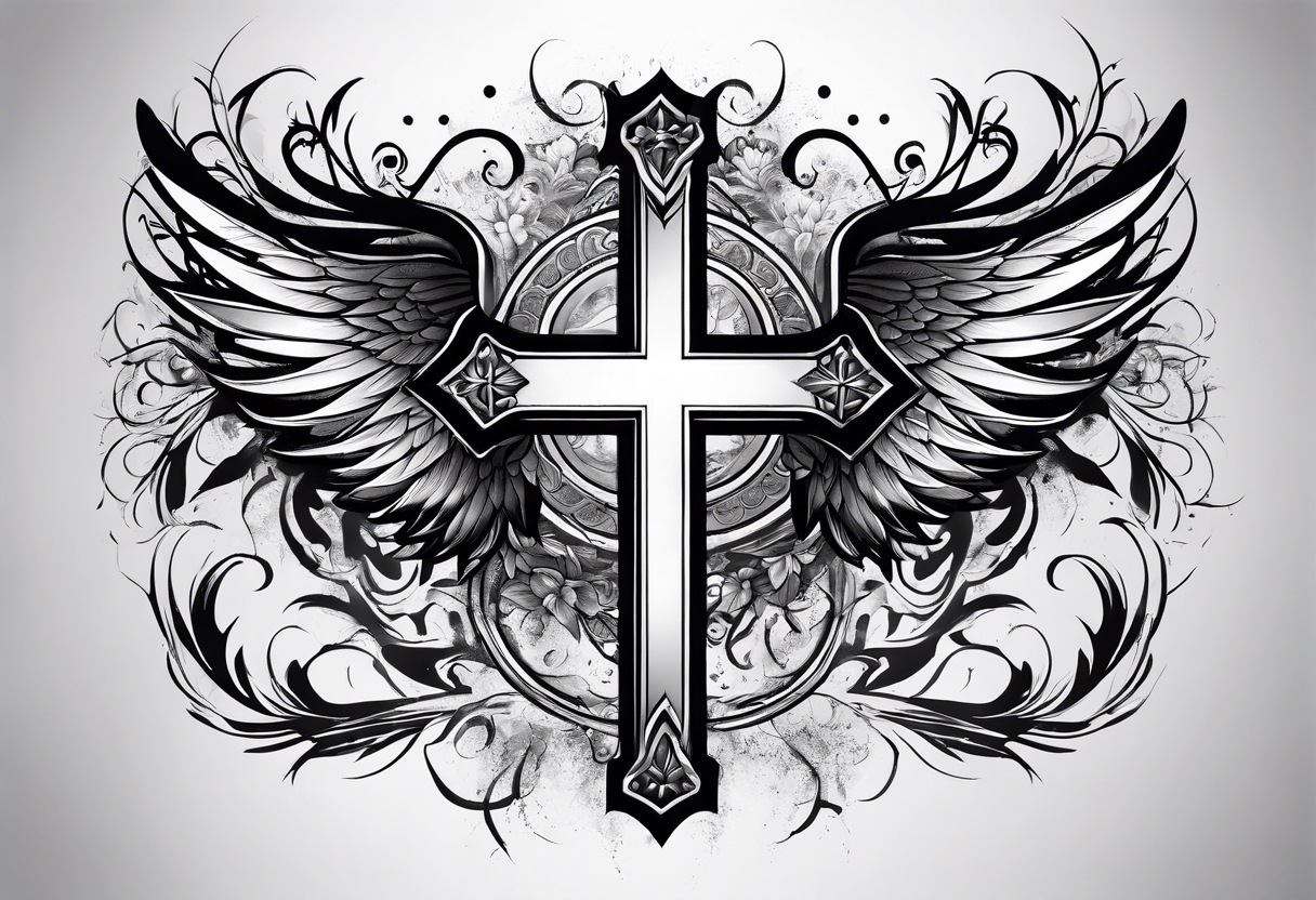 cross and wings tattoo idea