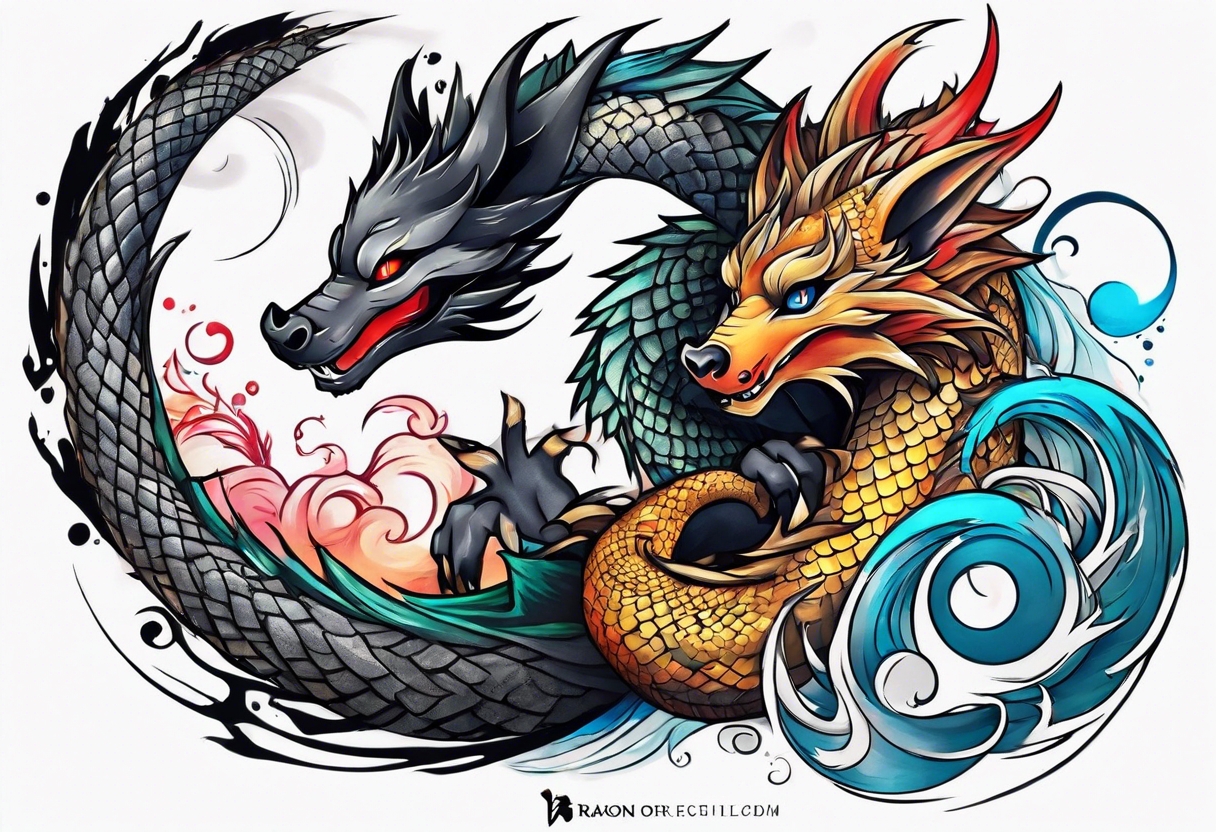 Dragon and raccoon spiral shoulder tattoo idea