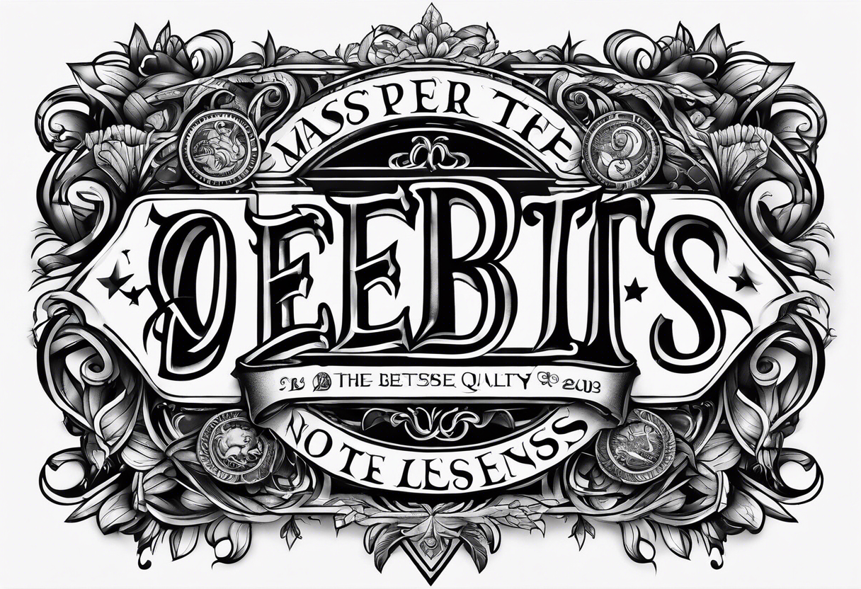 Lettering only, no artwork, the words "debts" and "lessons" tattoo idea