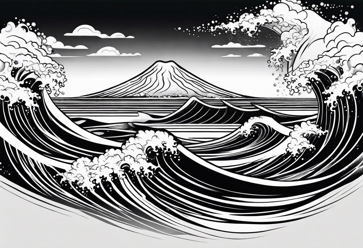 waves and clouds in japanese sleeve tattoo style tattoo idea