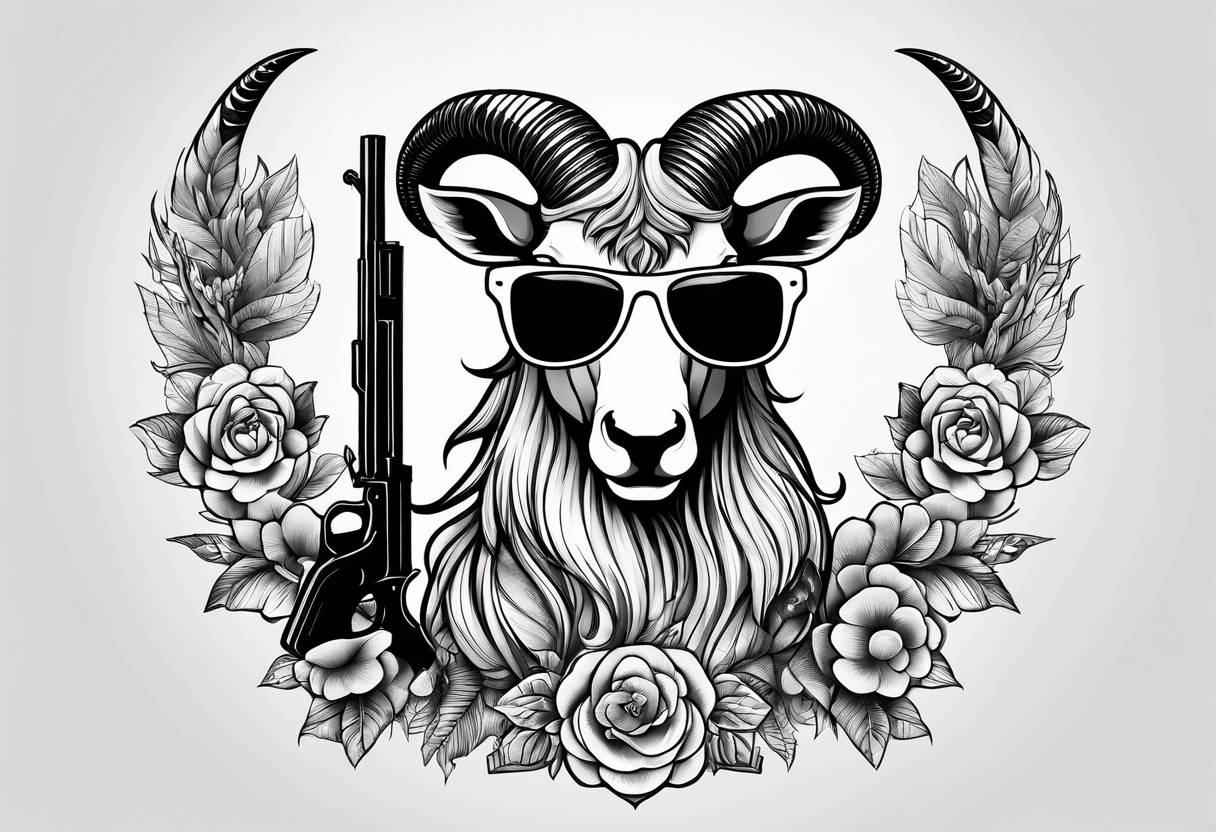 capricorn with sunglasses and gun tattoo idea