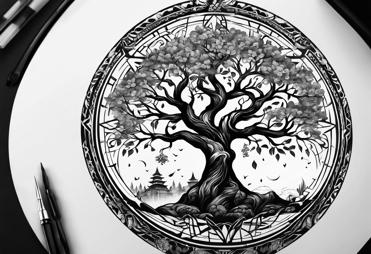 Should be on the arm or hand it can also be around the arm like a circle. The tattoo should be tree of life with thia text: Don't waste your time looking back, you're not going that way. tattoo idea