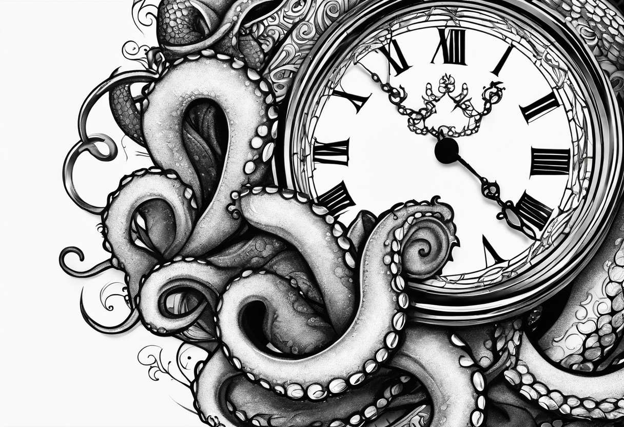 to be drawn in the arm, pocket watch wrapped under an aggressive octopus in side view tattoo idea