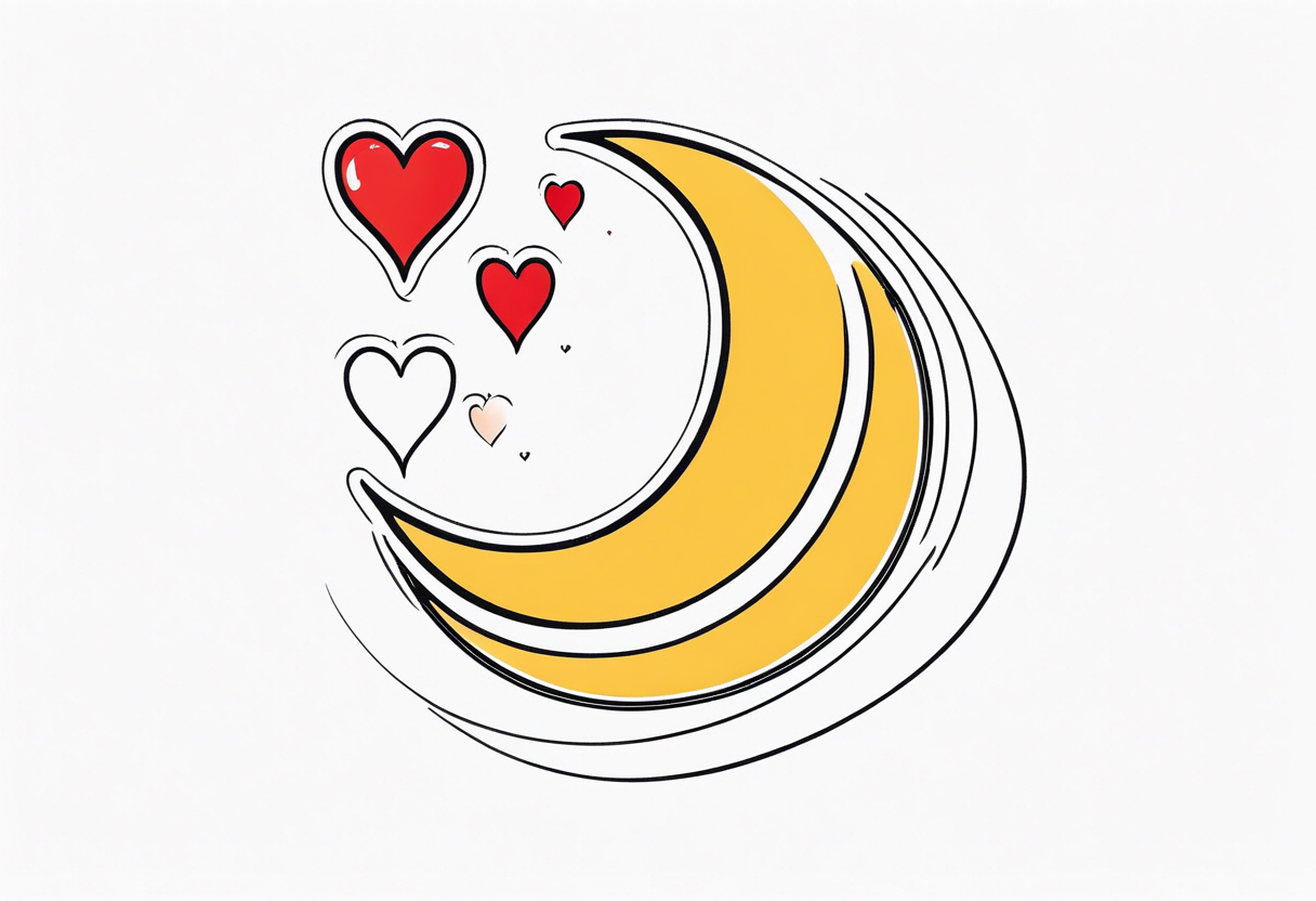 Crescent moon with a love heart inside it and 4 hearts dangling from it tattoo idea