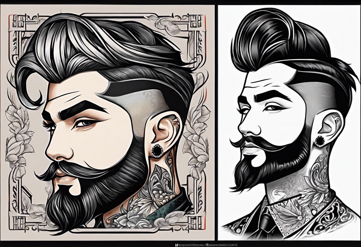 Male, slim build, oval face, sunken eyes, high cheek bones, hairstyle has fade on sides and long on top, tattoo idea