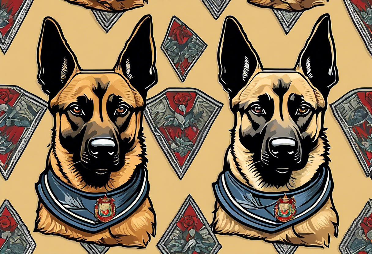 Belgian Malinois dog   Front facing with a badge tattoo idea