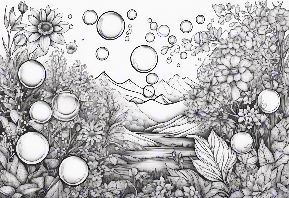 Bubbles organic plants and flowers tattoo idea