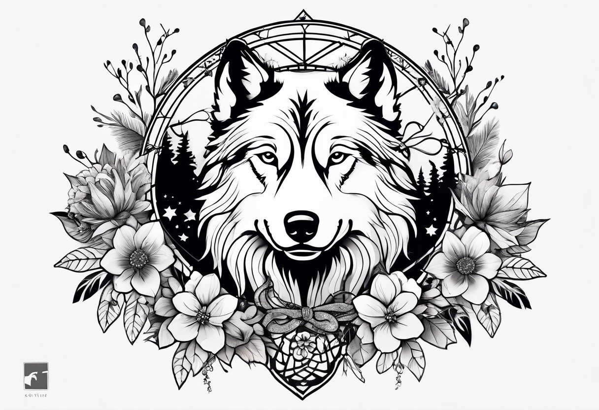 Stars, antlers, dogs, wolf, mountains, flowers, plants, dragonfly, dream catcher, birds
Design for my forearm and fist tattoo idea