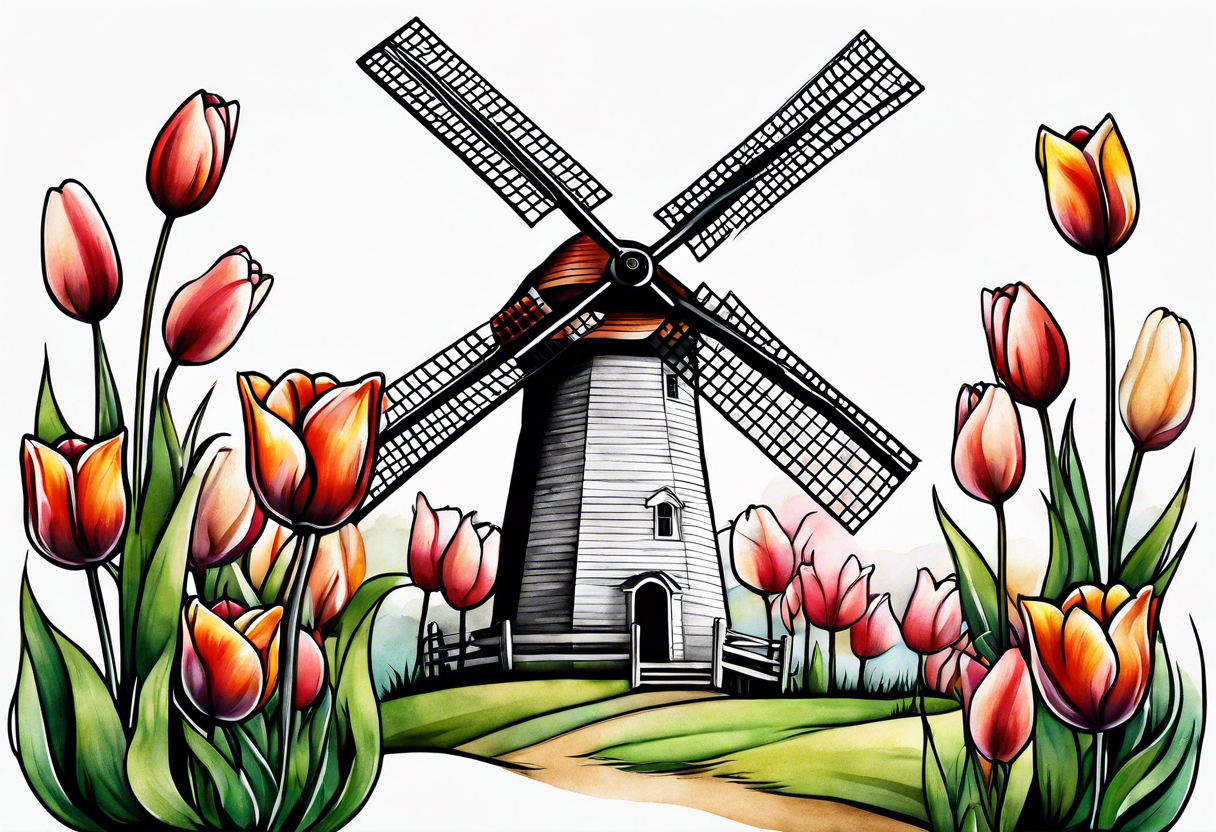 windmill and tulips tattoo idea