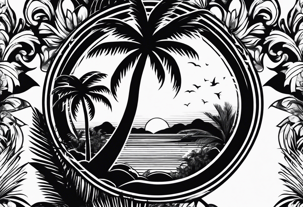 gambling sun palm tree tattoo idea