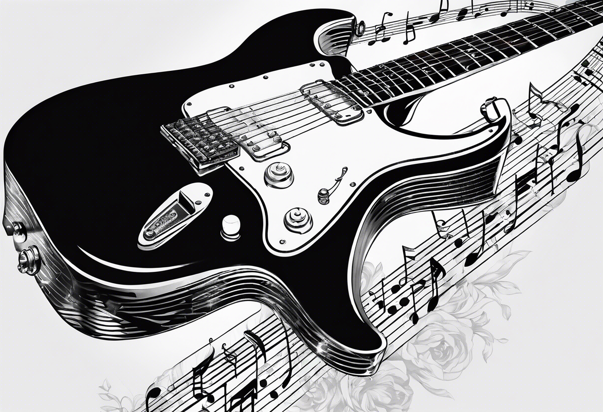 Electric guitar fading into sheet music tattoo idea