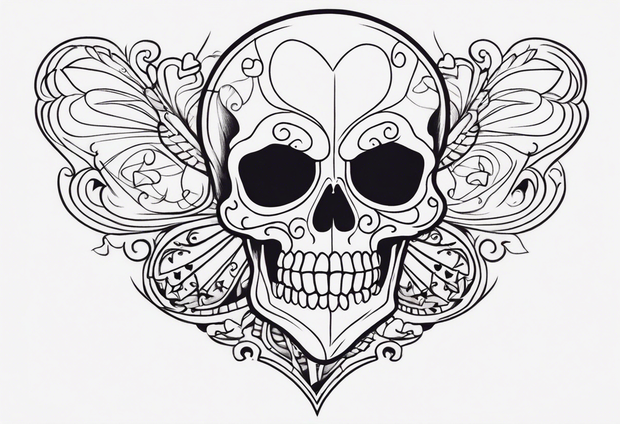 One skeleton with eyes in the shape of hearts, one skeleton sitting tattoo idea