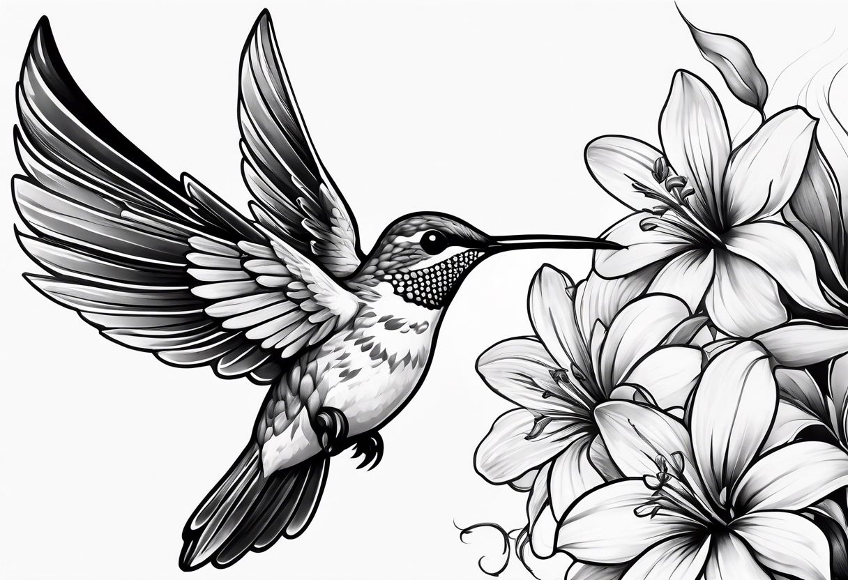 Humming bird and flower for placement on side boob tattoo idea