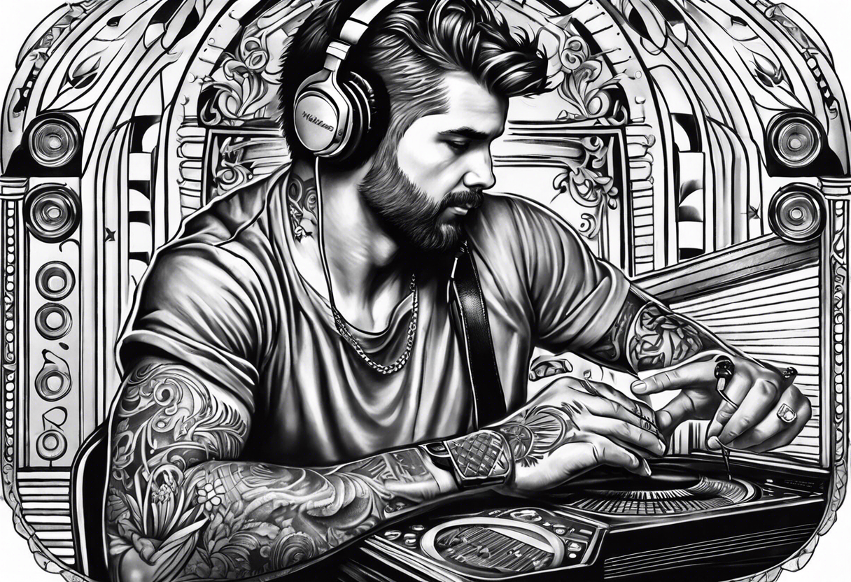 man playing music jukebox tattoo idea