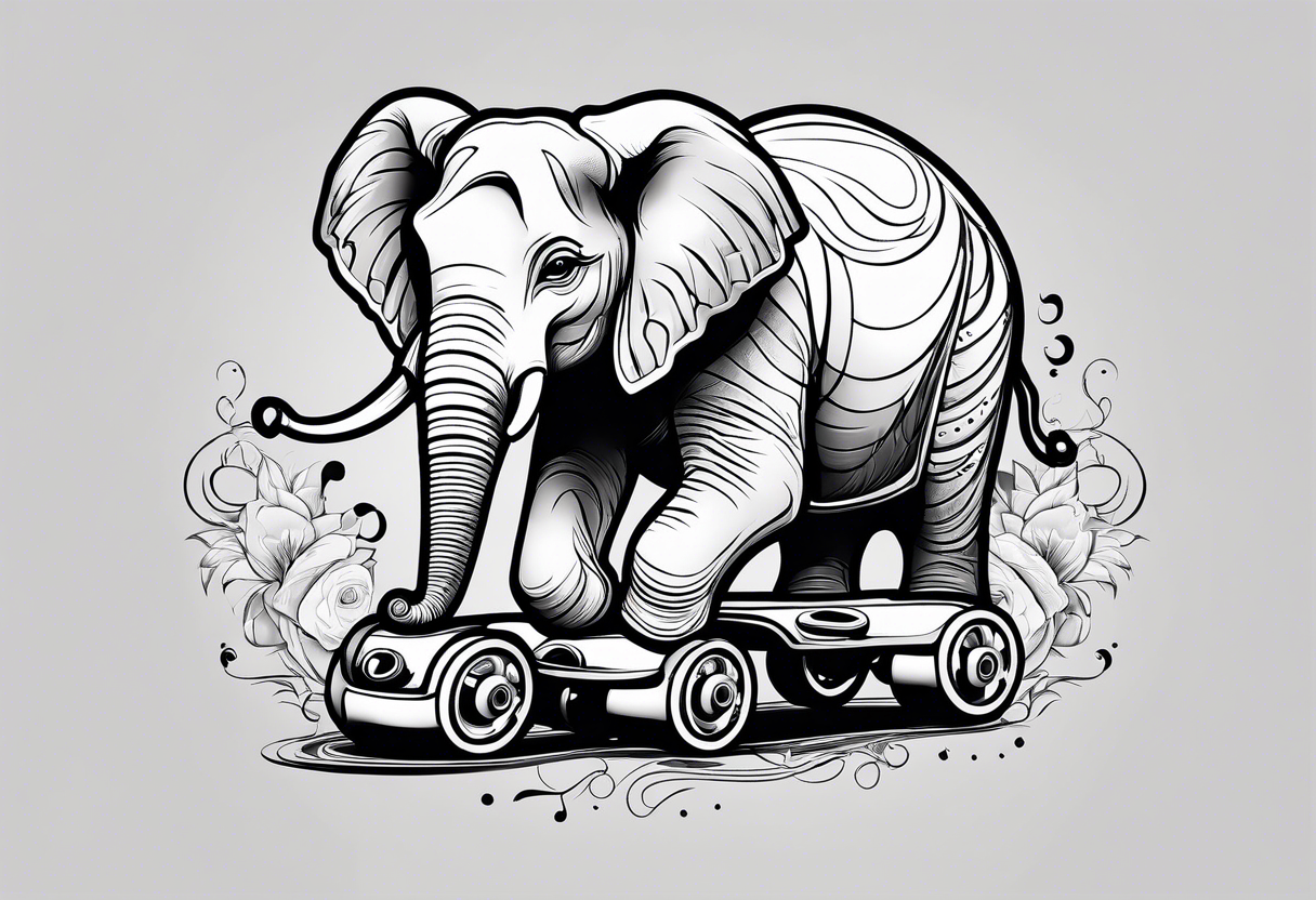 Elephant wearing roller skates tattoo idea