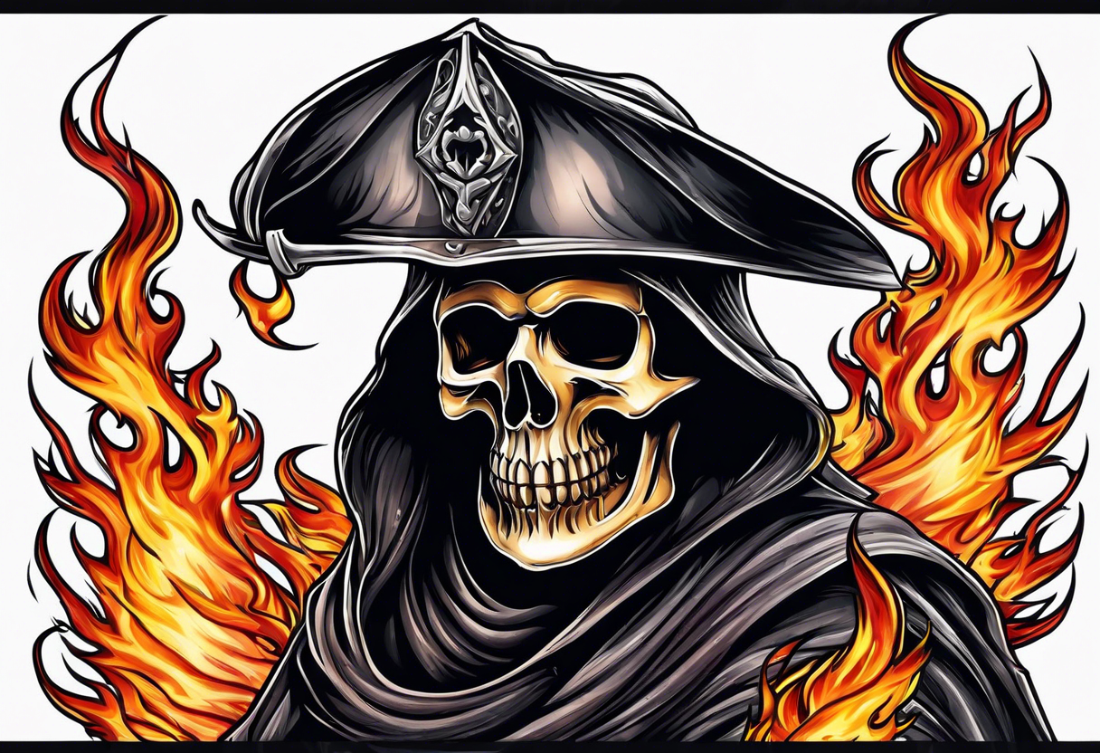 Flames grim reaper firefighter tattoo idea