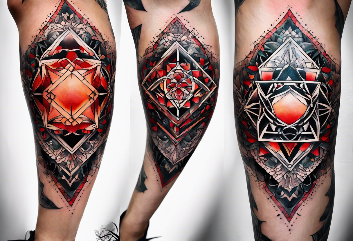 Daniel Silva Knee tattoo with tints of red and sacred geometry tattoo idea