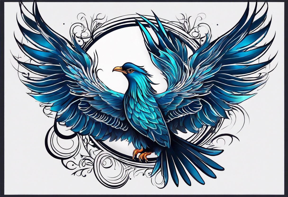 phoenix sur une lune bleu tattoo idea