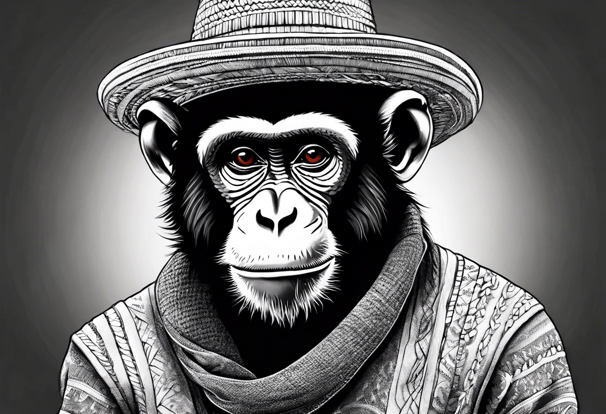 Monkey with a sweater and straw hat tattoo idea