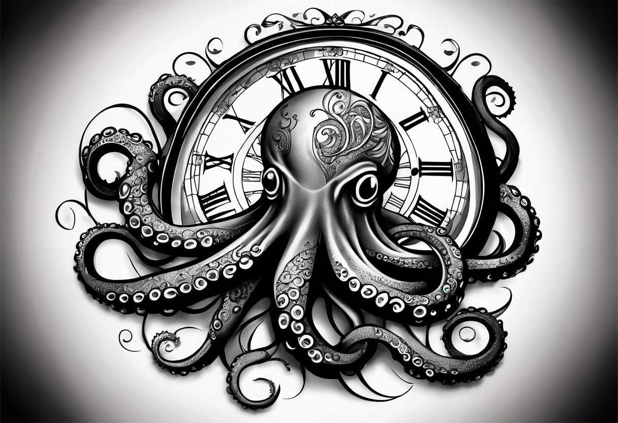 pocket watch wrapped under an aggressive octopus, side perspective tattoo idea