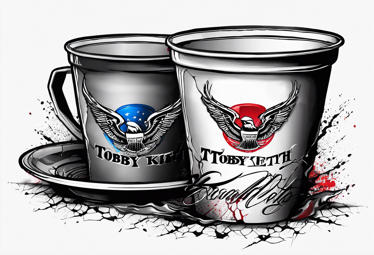 A cracked solo cup with “Toby Keith” written in Sharpie ink at the top tattoo idea