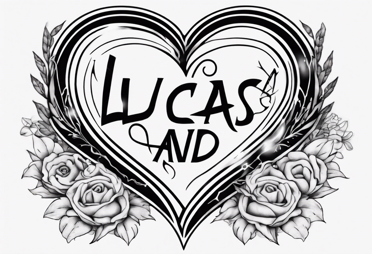 A black heart with the words Lucas and Margaret inside of it tattoo idea