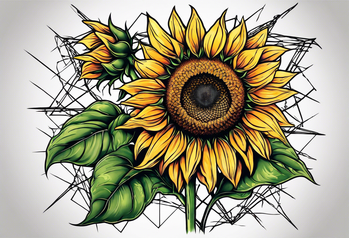 Sunflower, wheat, and barbed wire half sleeve tattoo idea