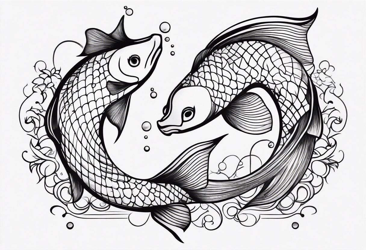 Pisces zodiac sign boho line tattoo two Royalty Free Vector