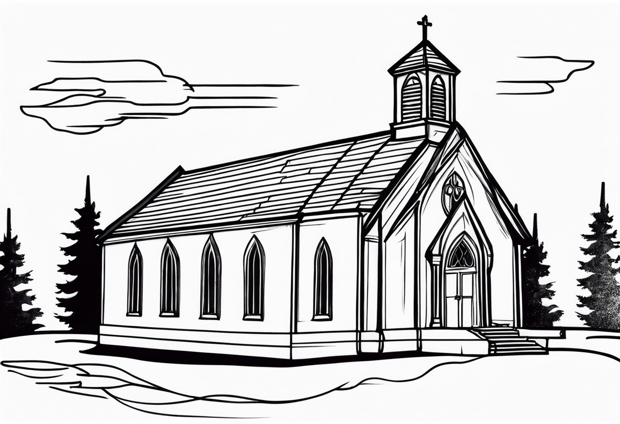 old school church with flames tattoo idea