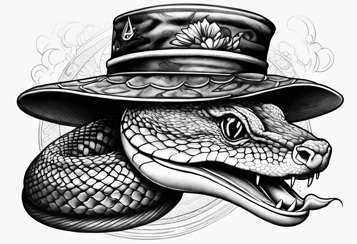 a python eating a little mouse
Wearing 
a sailor hat that says snake farm tattoo idea