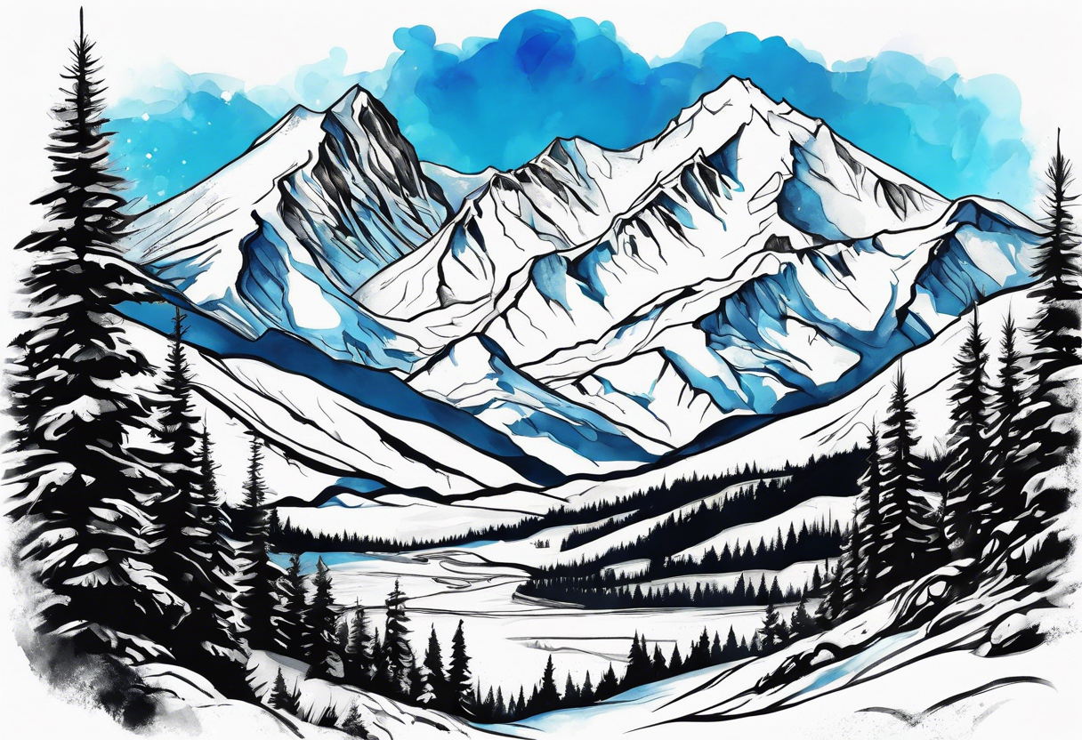 10 mile range, snowboarding, snow capped mountain, gold mining, blue sky tattoo idea