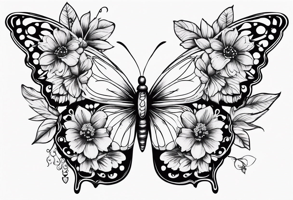 floral design with butterflies tattoo idea