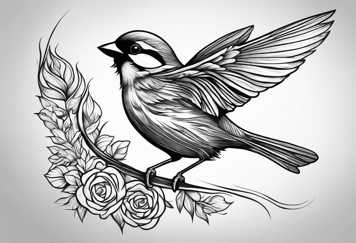 sunrays sparrow flying tattoo idea