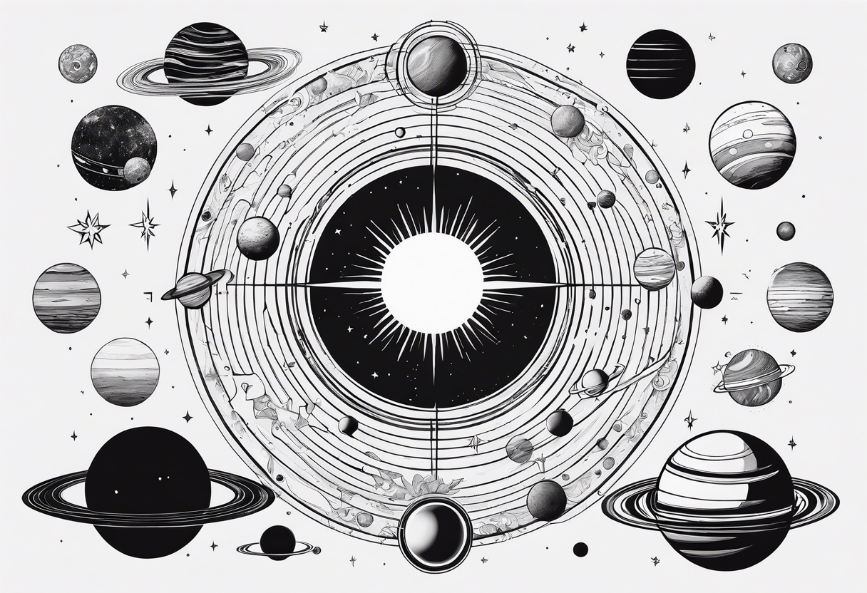symbolist version of the solar system tattoo idea