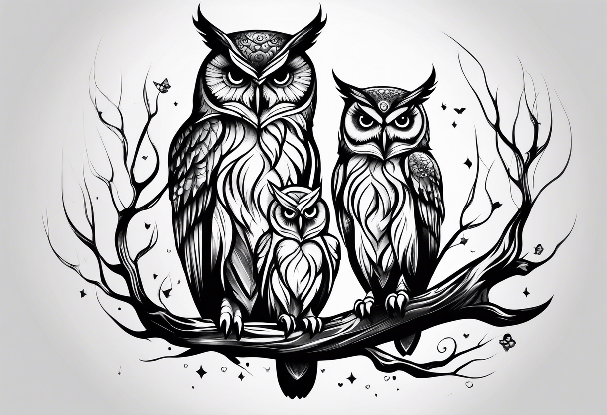 Mother and baby owl tattoo idea