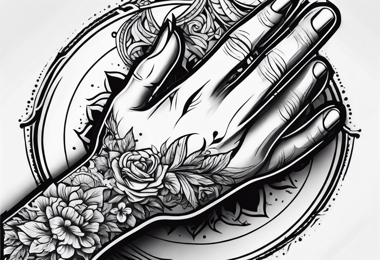 Hand stabbed by a curved knife with blood tattoo idea