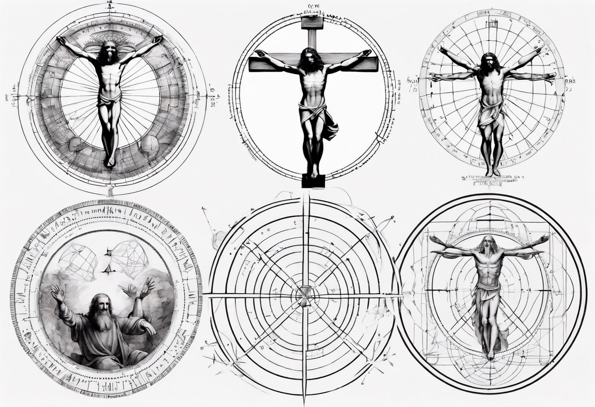 Leonardo da Vinci, Vitruvian man  and Jesus combined with emphasis on math and physics tattoo idea