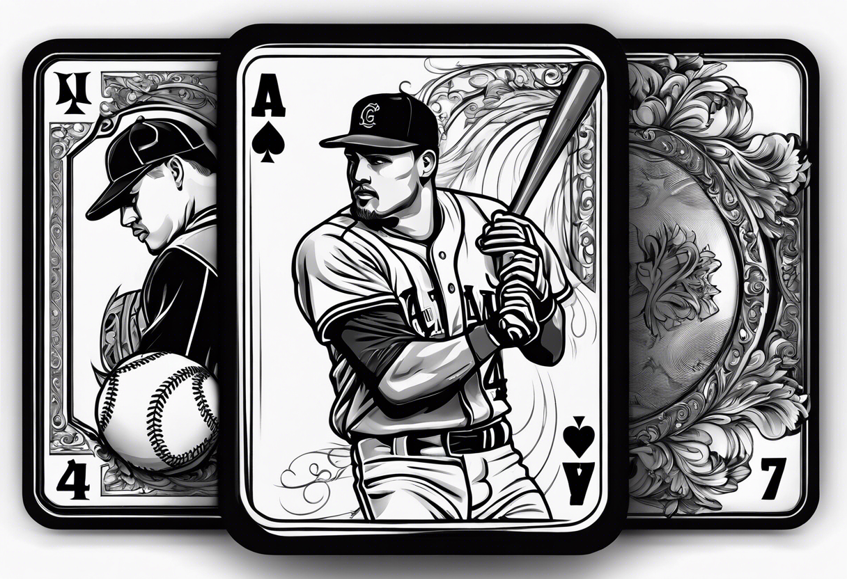 playing card number 4 with baseball player as card art tattoo idea