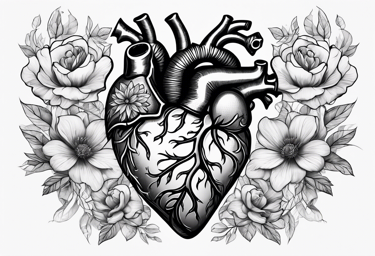 Anatomical flower heart tattoo idea