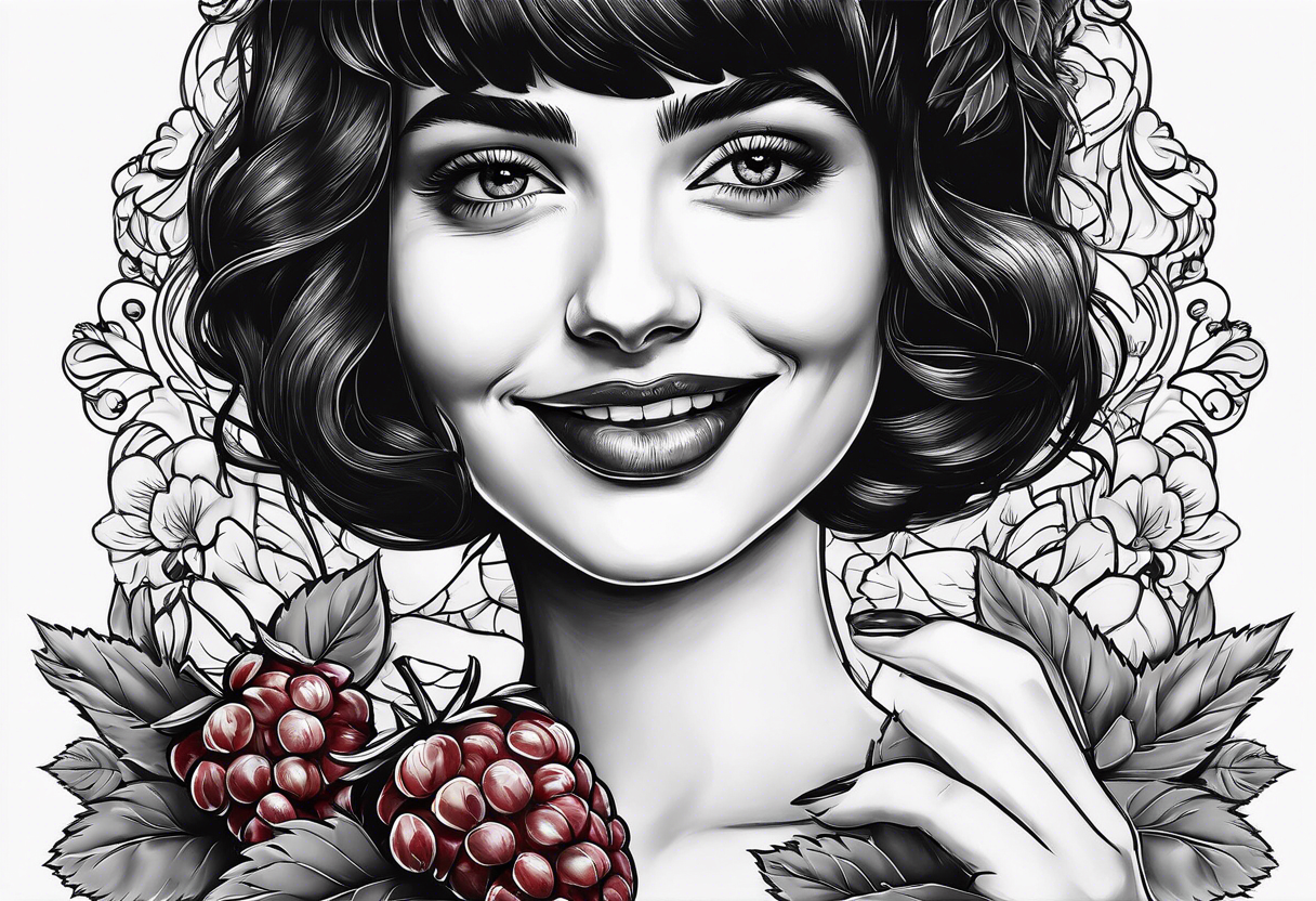 amelie with raspberries on her fingers smiling mysteriously tattoo idea