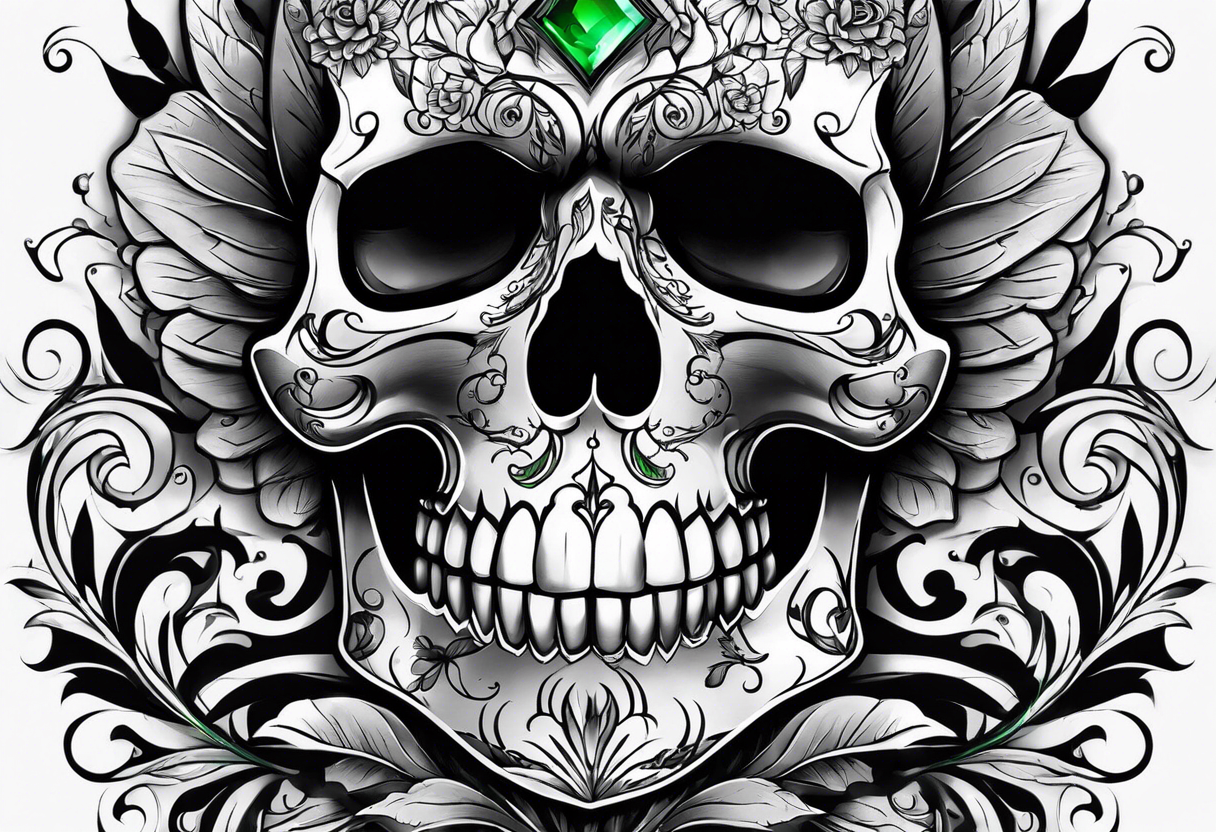 Scull with green eyes tattoo idea