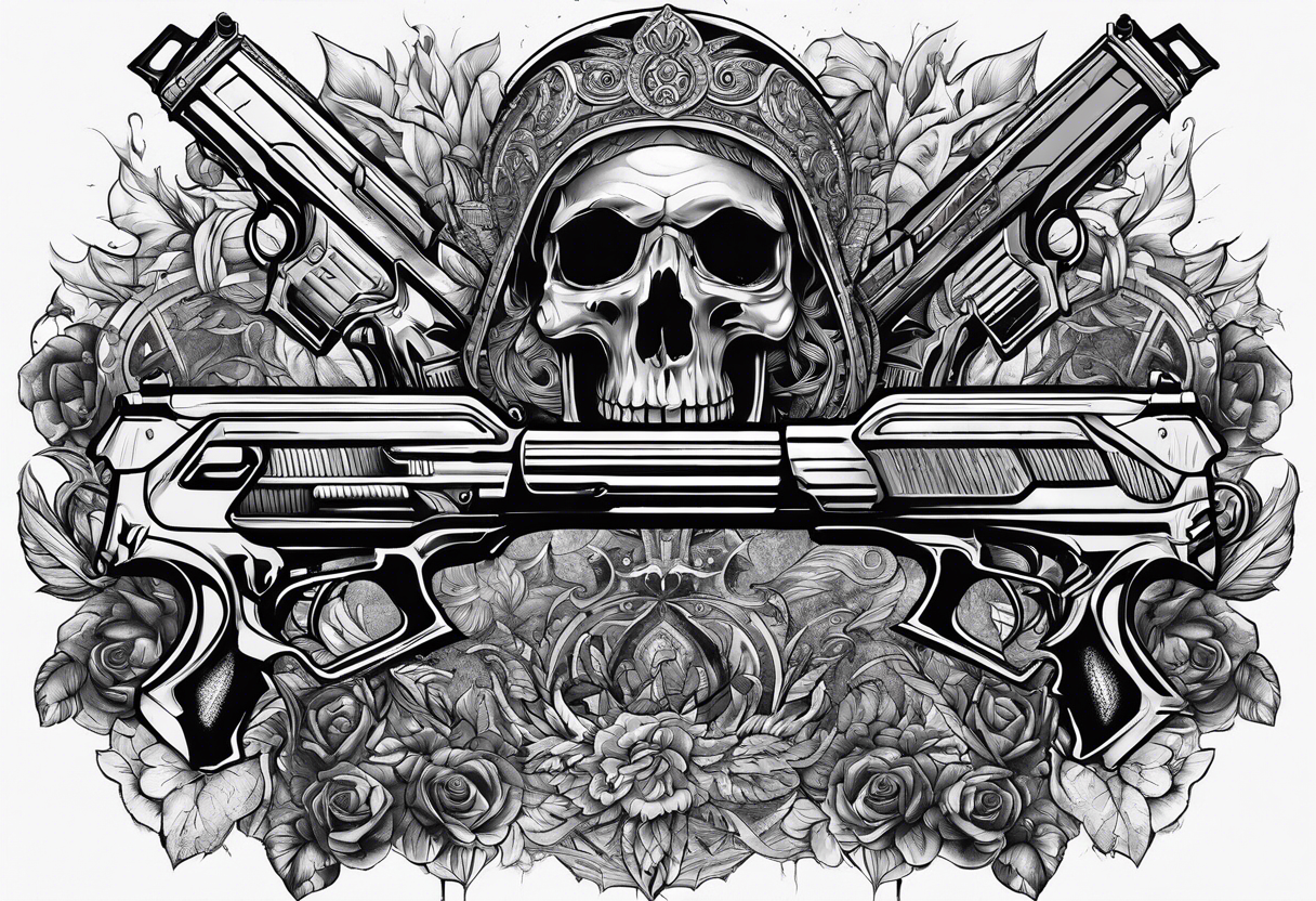 dead people with guns futuristic religious ancient graffiti tattoo idea