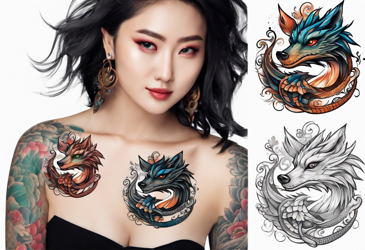 Dragon and raccoon spiral shoulder tattoo idea