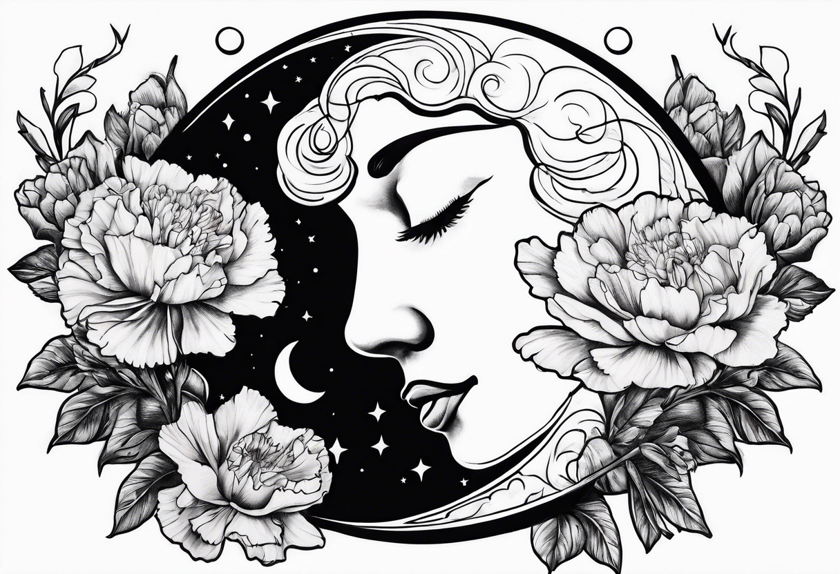 Moon and carnation rip tattoo idea