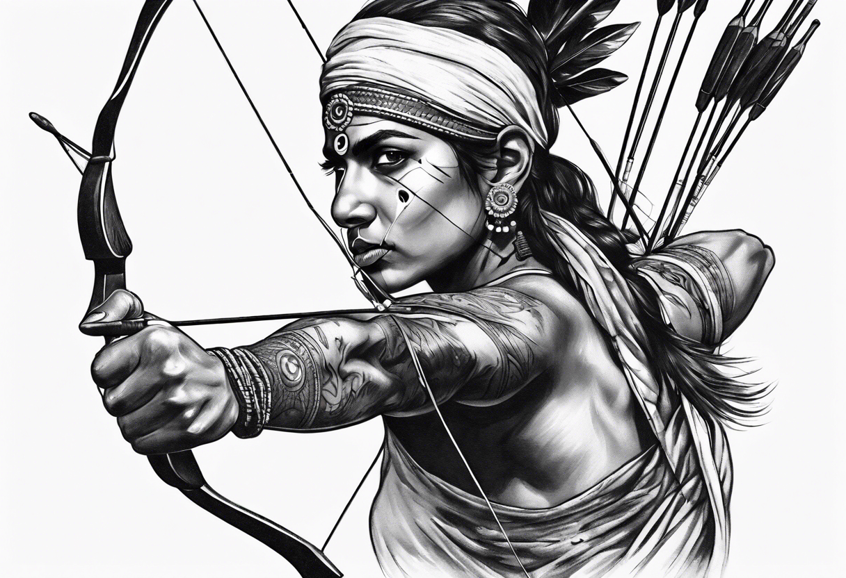 indian archer aiming towards you realism tattoo idea