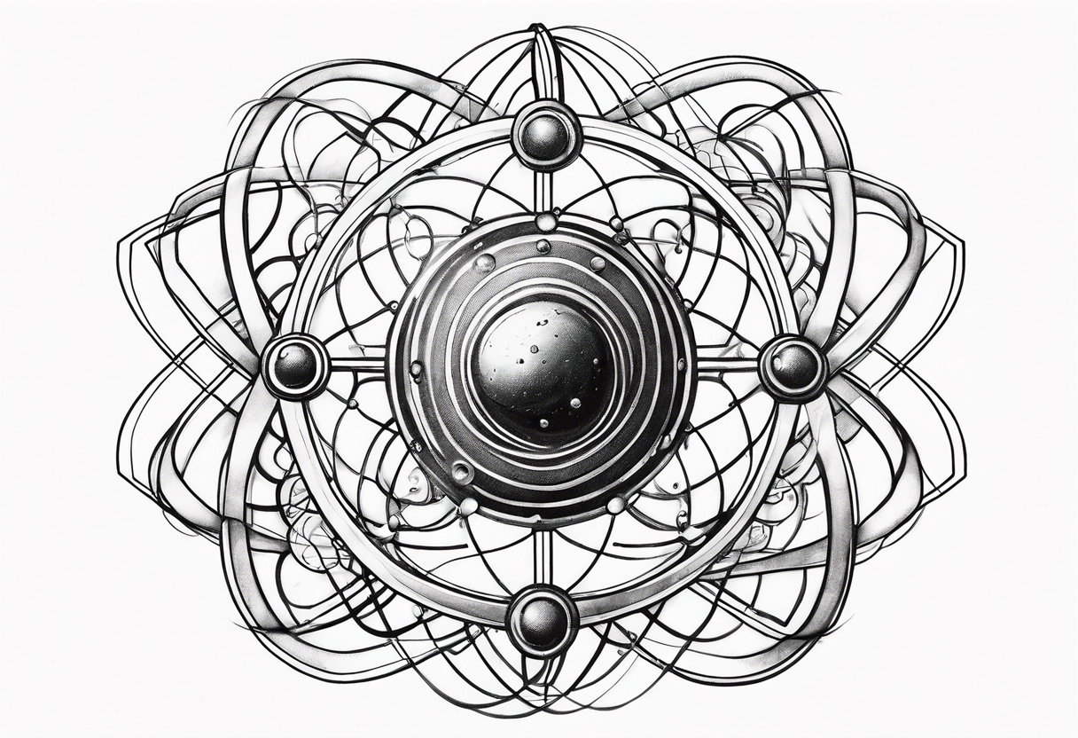 atom with quantum wave of electrons tattoo idea