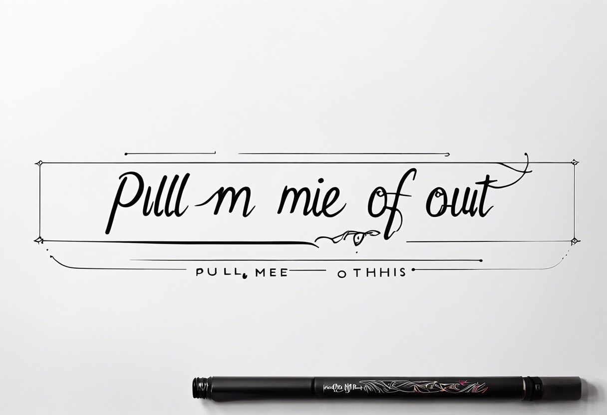 A one line horizontal fine line quote tattoo that says “pull me out of this” tattoo idea