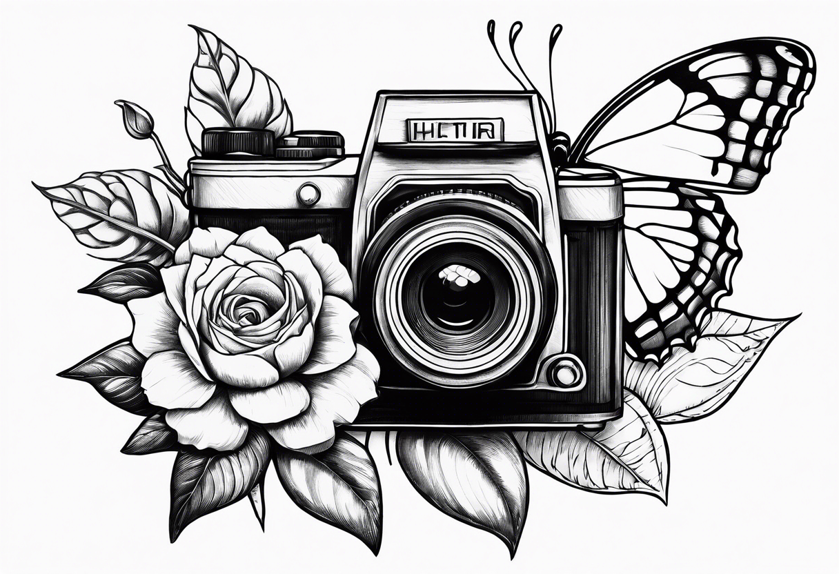Butterfly, sunflower, camera, book,  flower rose tattoo idea