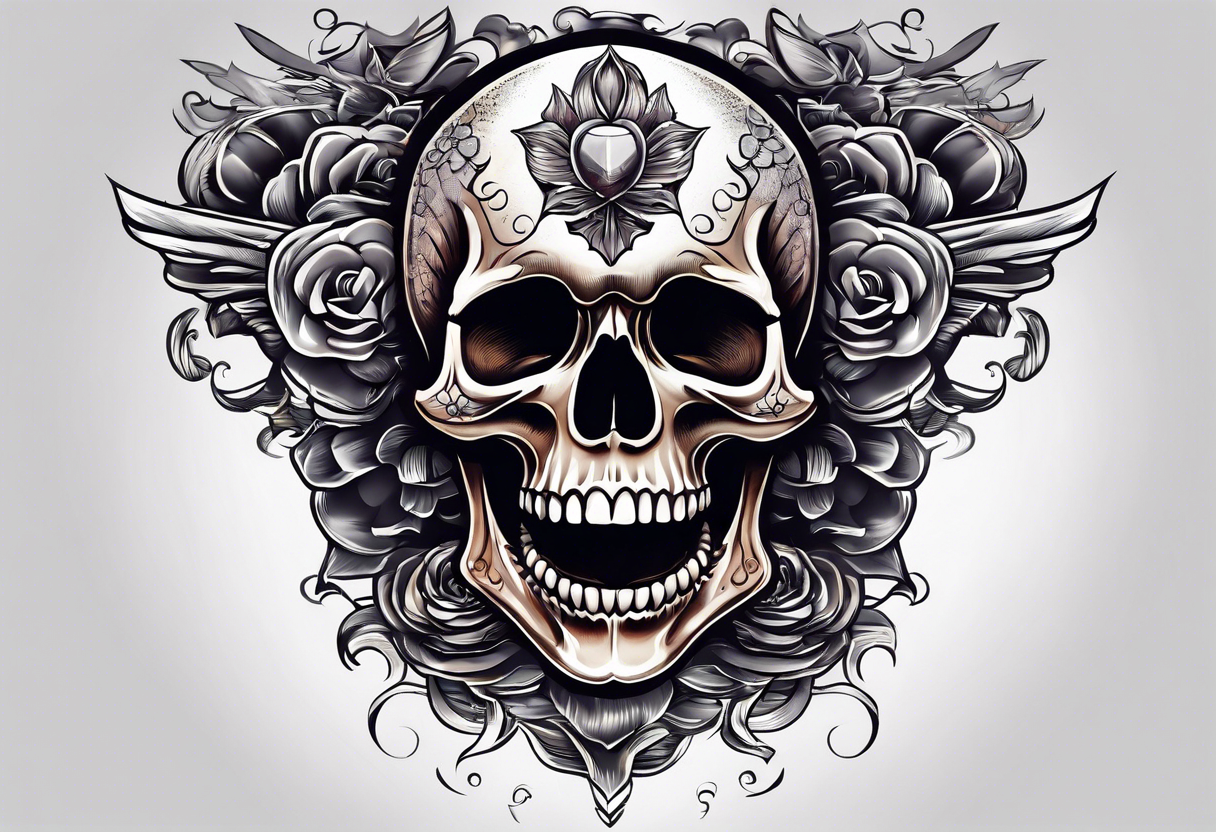 Open mouth skull with road coming out mouth tattoo idea